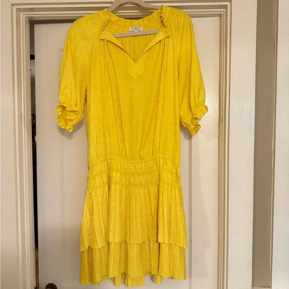 Current Air - Floral Jacquard Pleated Dress - Size Large - Yellow Floral